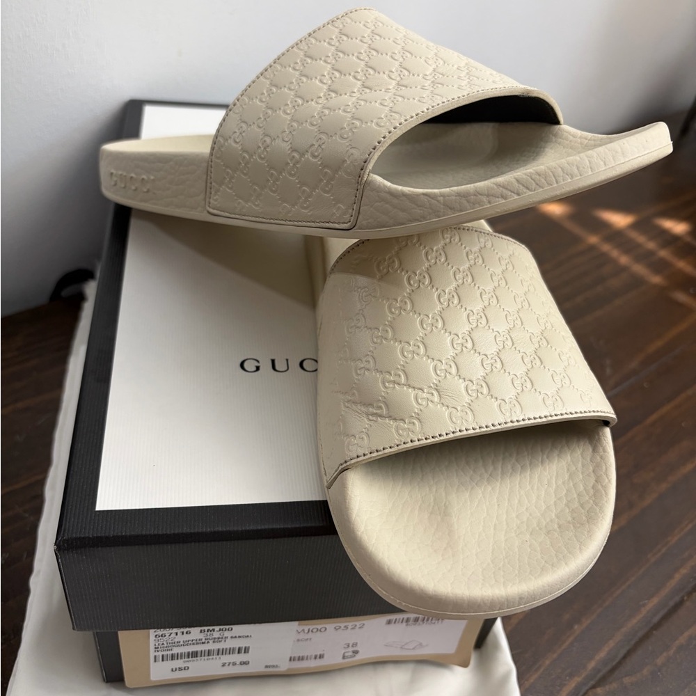 Gucci Cream Quilted Slide Sandals - Picture 5 of 7